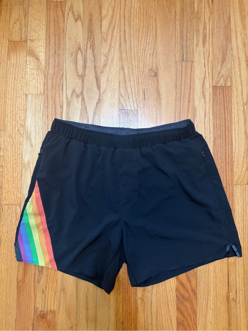 Rhone Men's Black Athletic Shorts with Rainbow Accent